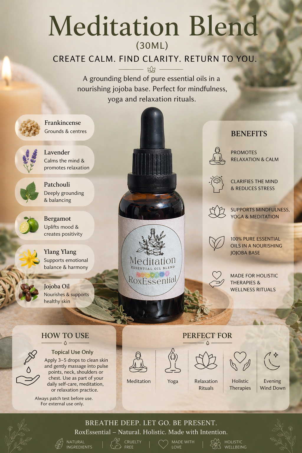 Meditation Body & Bath Oil | Aromatherapy Blend for Relaxation & Mindfulness