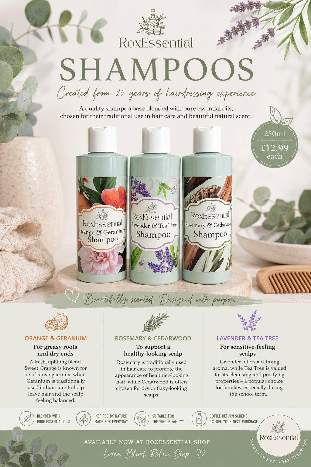 RoxEssential Lavender & Tea Tree Shampoo | Gentle Family Shampoo 250ml